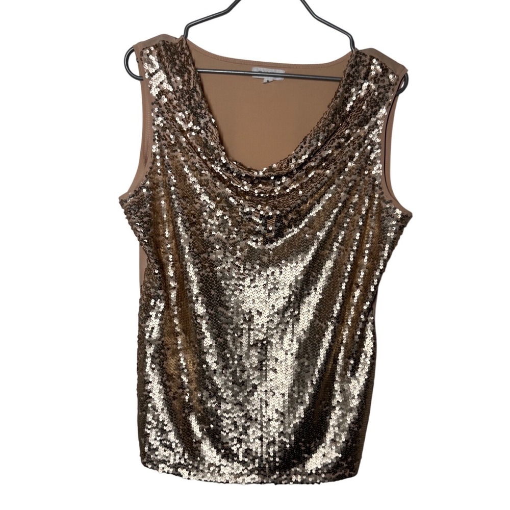 Calvin Klein Cowl Neck Sequin Tank Top XL Rose Gold Excellent Sleeveless Blouse